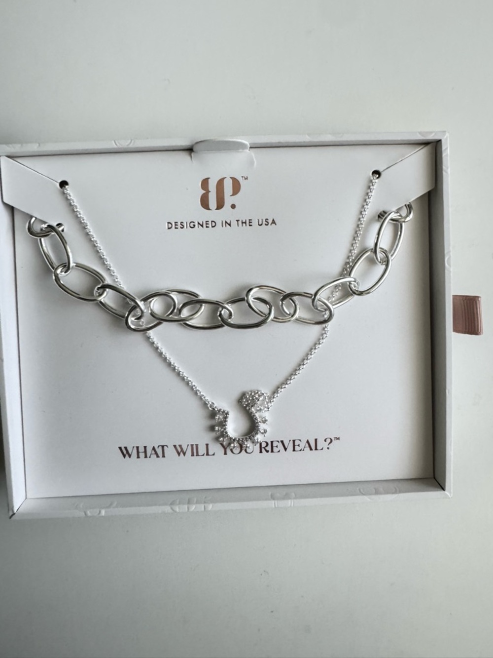 Silver Link Chain and Pave Heart Pendant Necklace Set - Silver